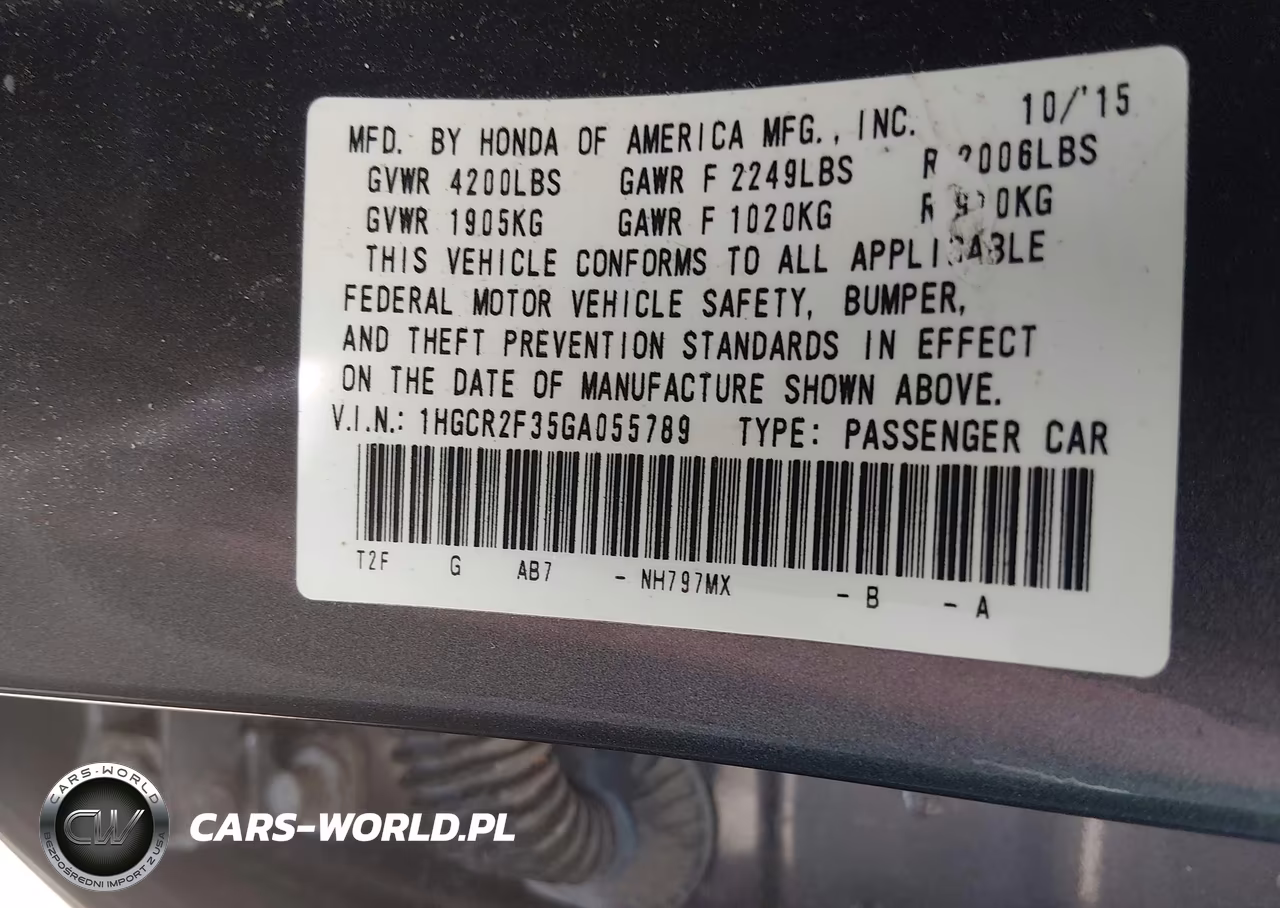2016 Honda Accord Lx VIN:1HGCR2F35GA055789 - 9