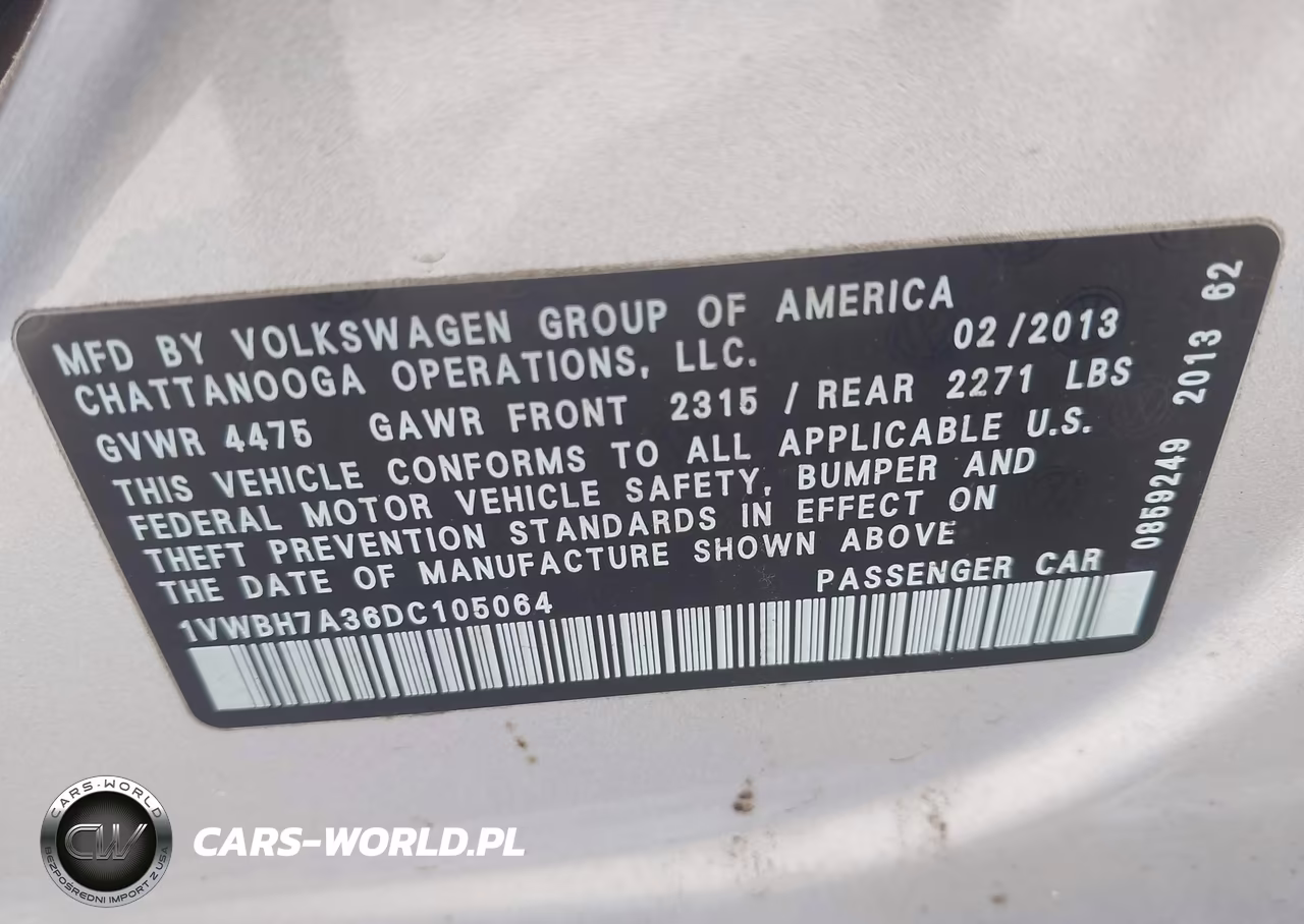 2013 Volkswagen Passat 2.5L Se VIN:1VWBH7A36DC105064 - 9