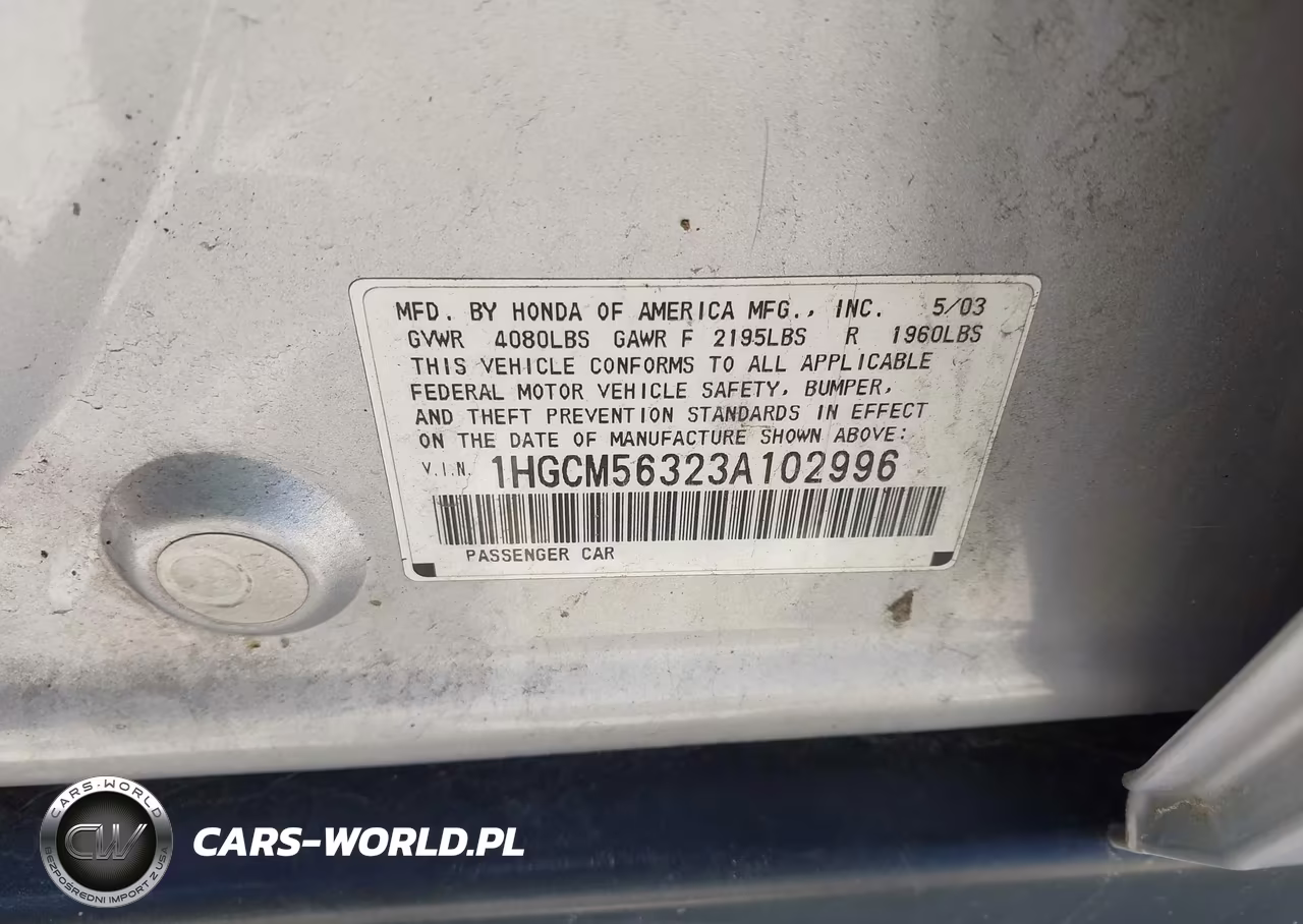 2003 Honda Accord 2.4 Lx VIN:1HGCM56323A102996 - 9