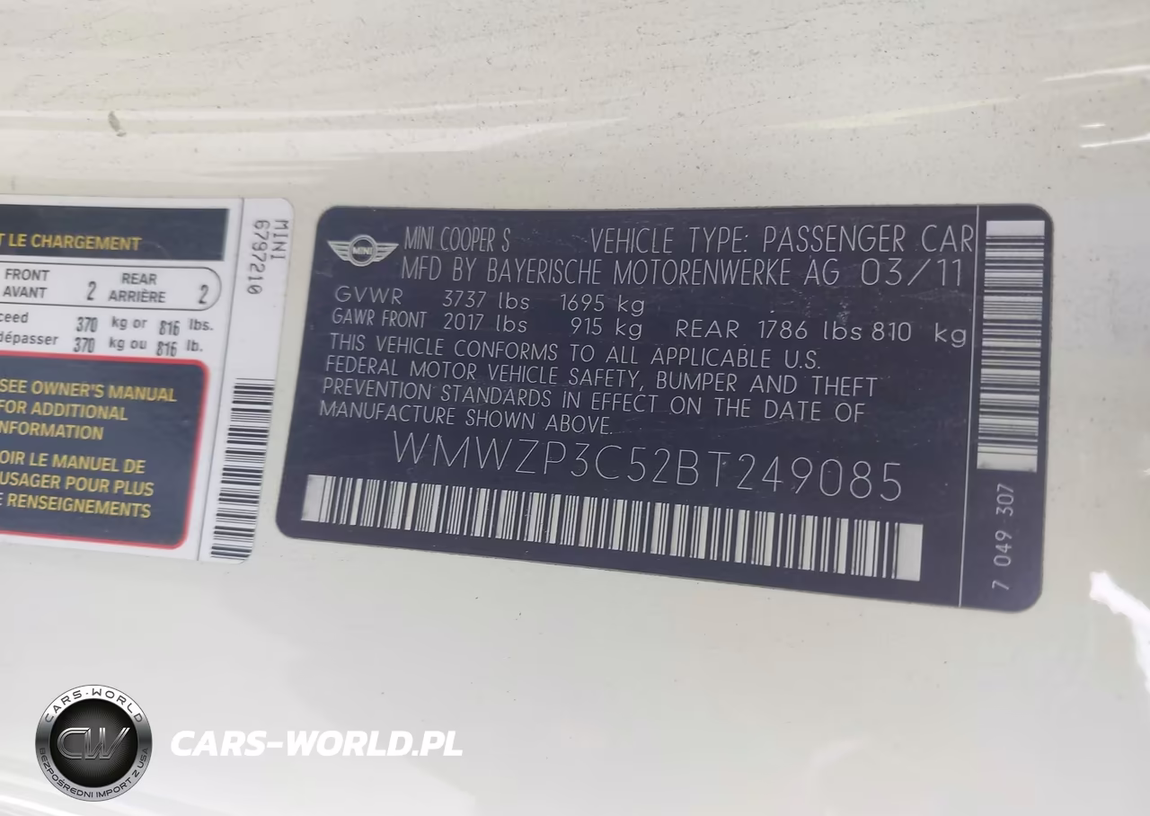 2011 Mini Cooper S VIN:WMWZP3C52BT249085 - 9