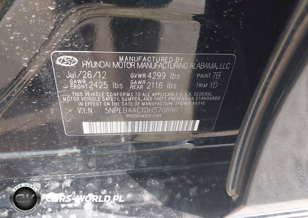 2013 Hyundai Sonata Gls VIN:5NPEB4AC1DH570890 - 9