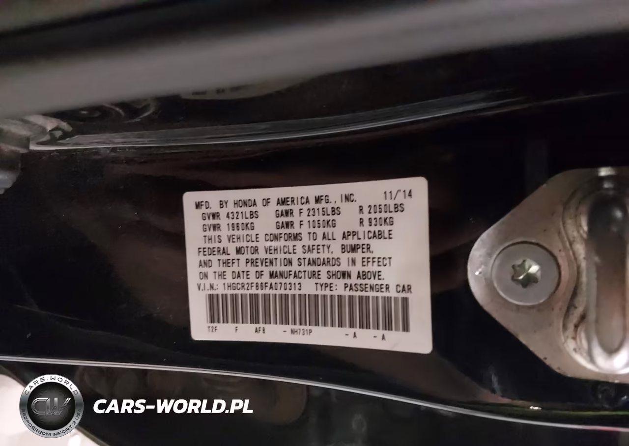 2015 Honda Accord Ex-L VIN:1HGCR2F86FA070313 - 9