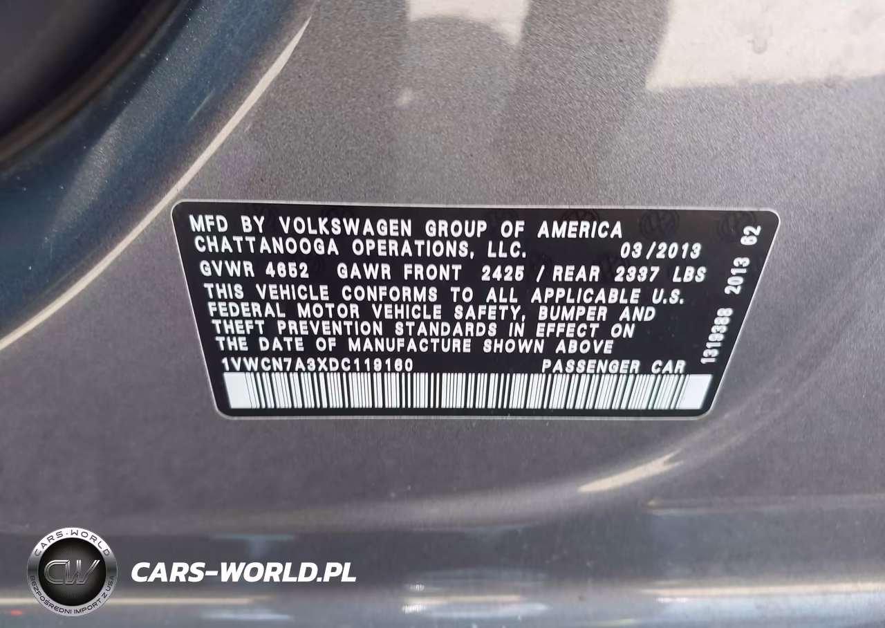 2013 Volkswagen Passat 2.0L Tdi Sel Premium VIN:1VWCN7A3XDC119160 - 9