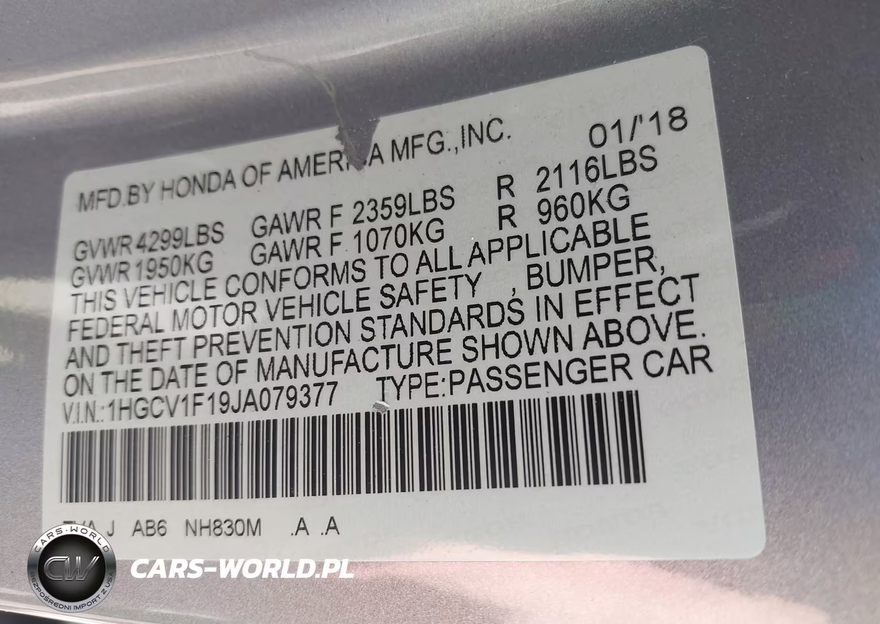 2018 Honda Accord Lx VIN:1HGCV1F19JA079377 - 9