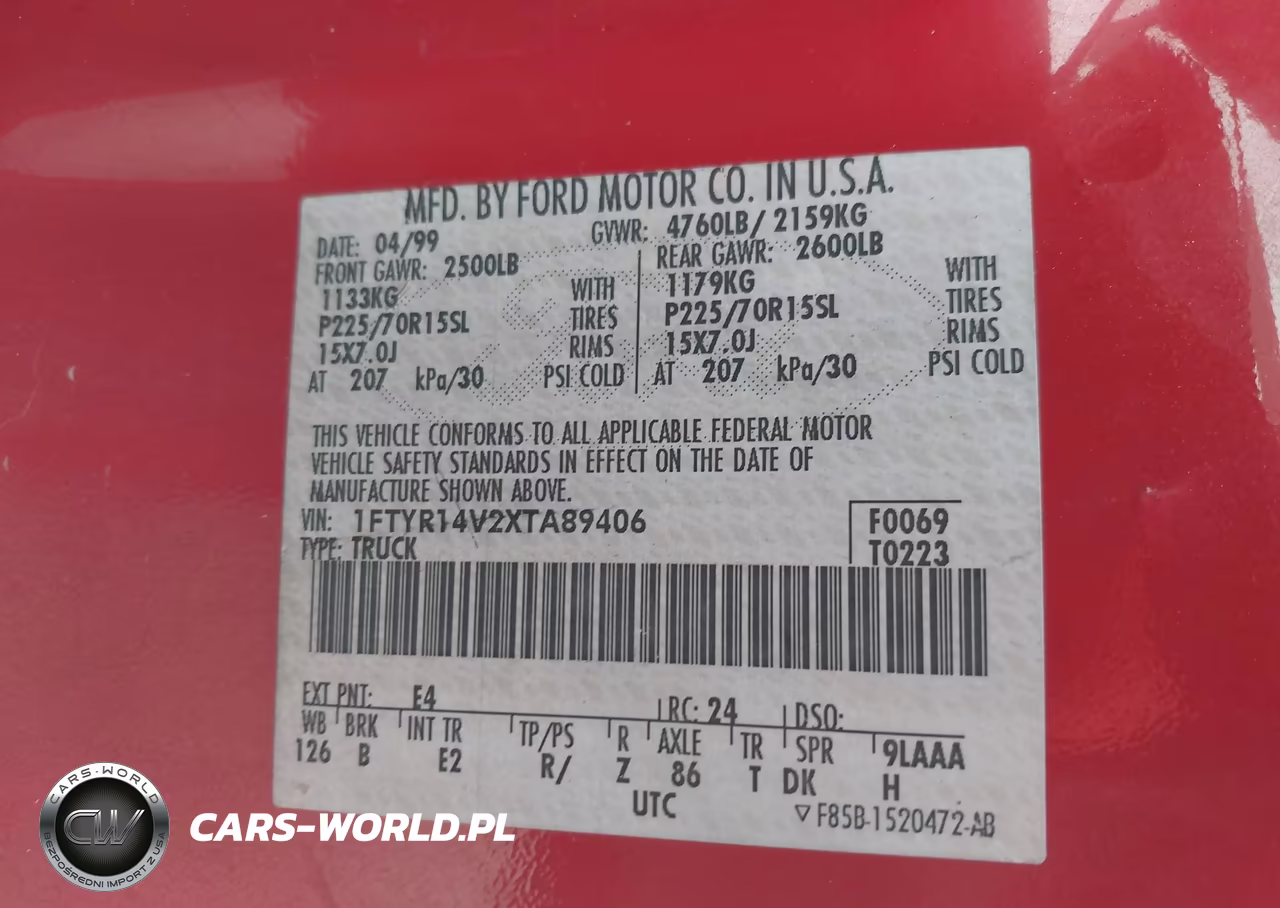 1999 Ford Ranger VIN:1FTYR14V2XTA89406 - 9