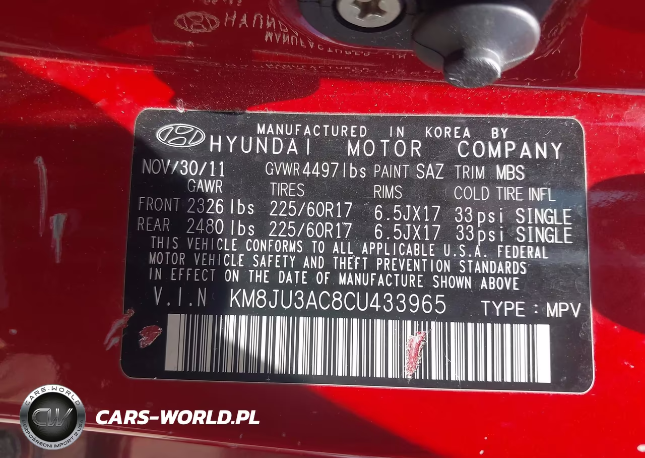 2012 Hyundai Tucson Gls VIN:KM8JU3AC8CU433965 - 9