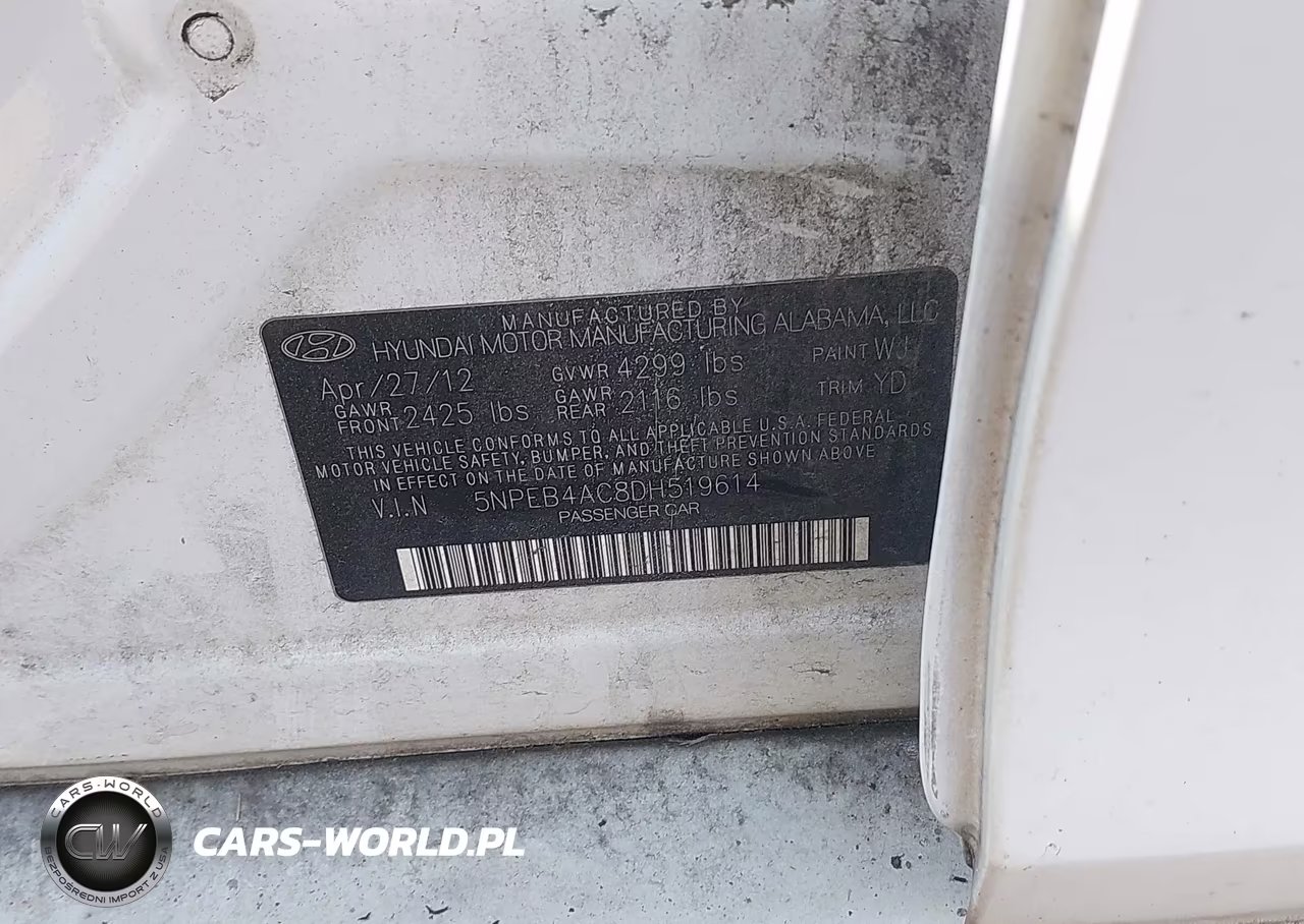 2013 Hyundai Sonata Gls VIN:5NPEB4AC8DH519614 - 9