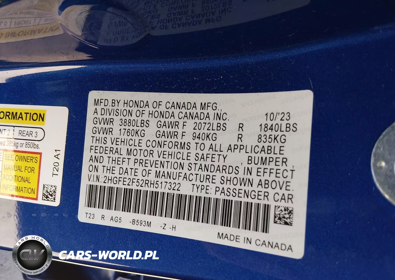 2024 Honda Civic Sport VIN:2HGFE2F52RH517322 - 9
