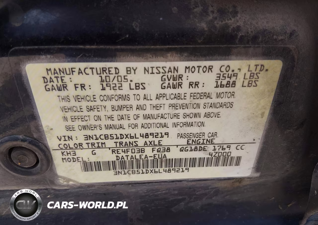 2006 Nissan Sentra 1.8S VIN:3N1CB51DX6L489219 - 9