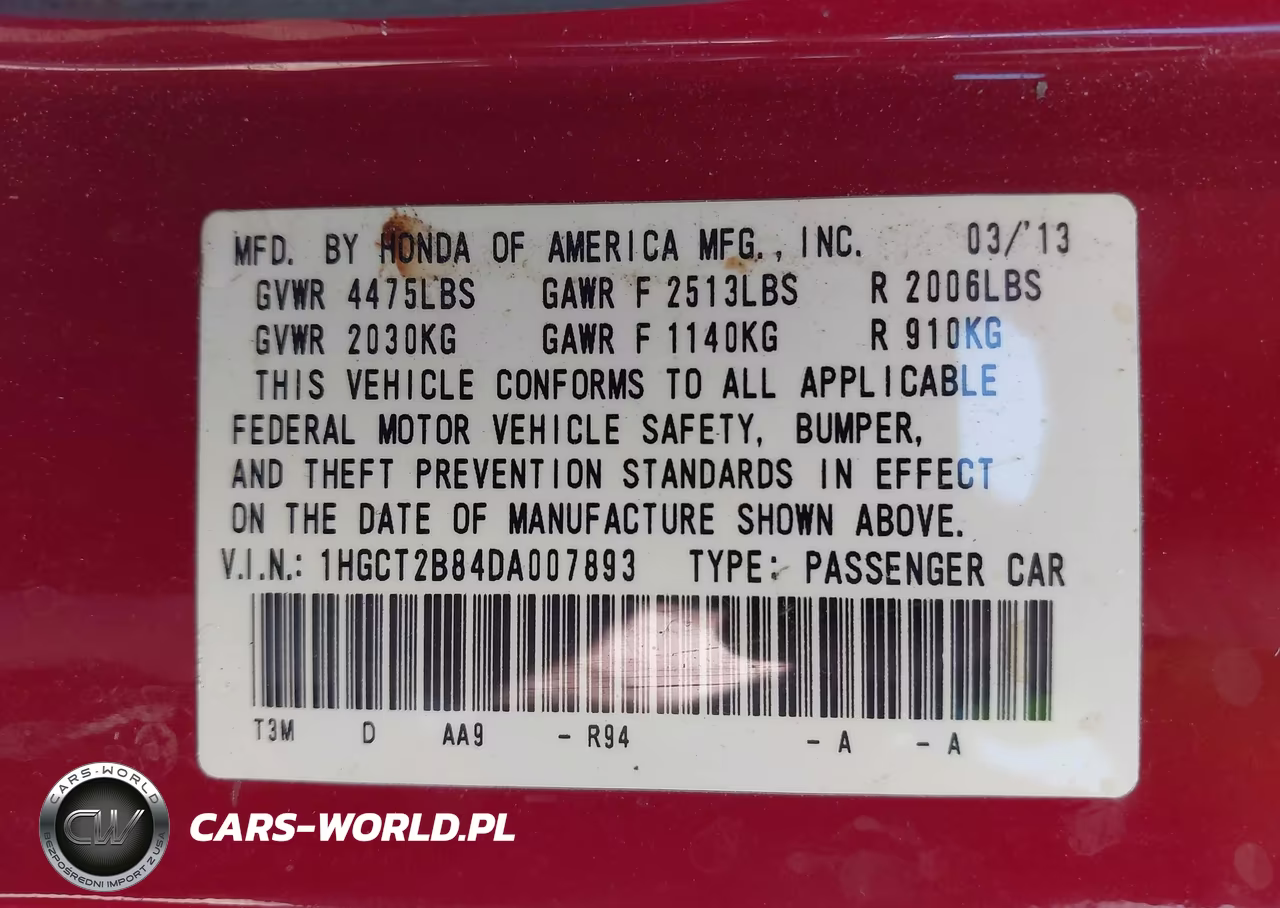 2013 Honda Accord Ex-L V-6 VIN:1HGCT2B84DA007893 - 9