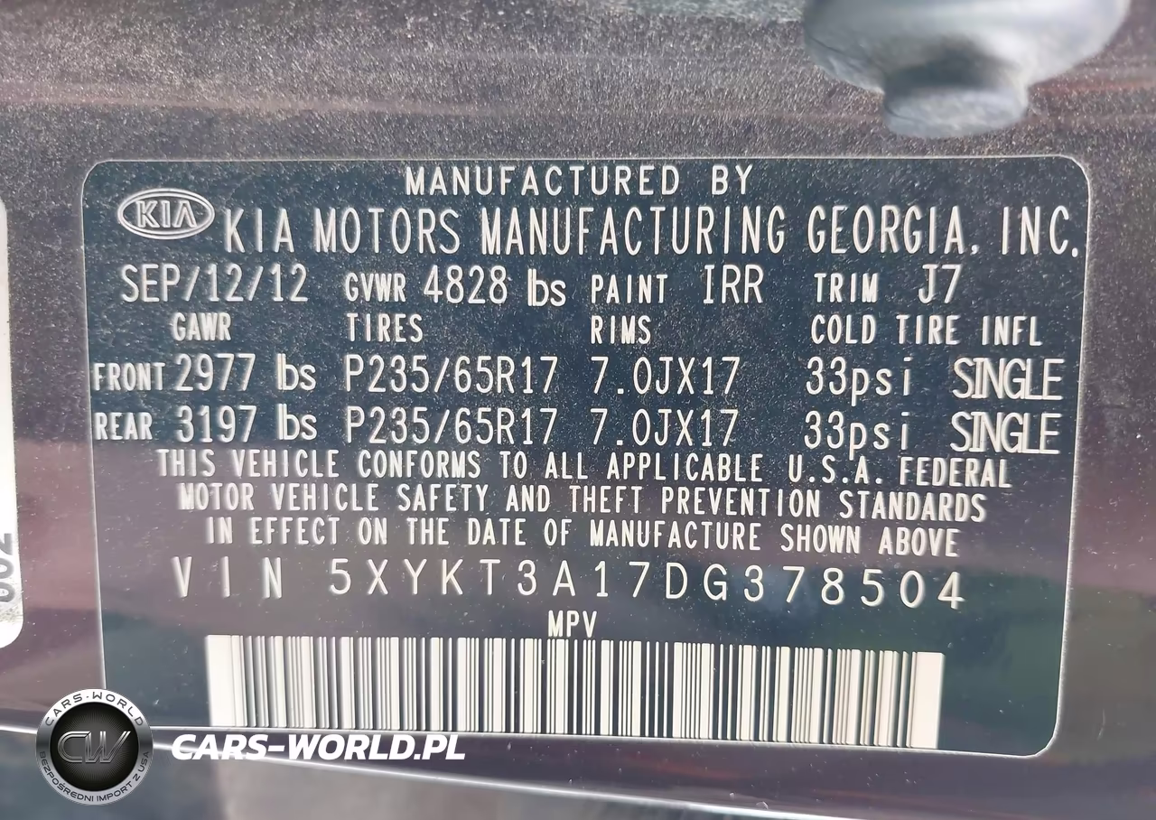 2013 Kia Sorento Lx VIN:5XYKT3A17DG378504 - 9