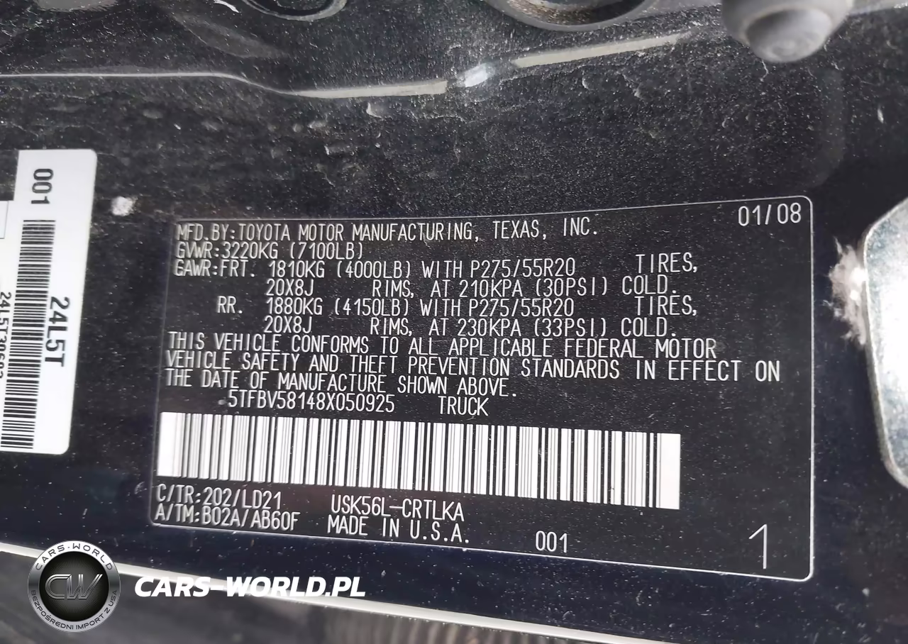2008 Toyota Tundra Limited 5.7L V8 VIN:5TFBV58148X050925 - 9