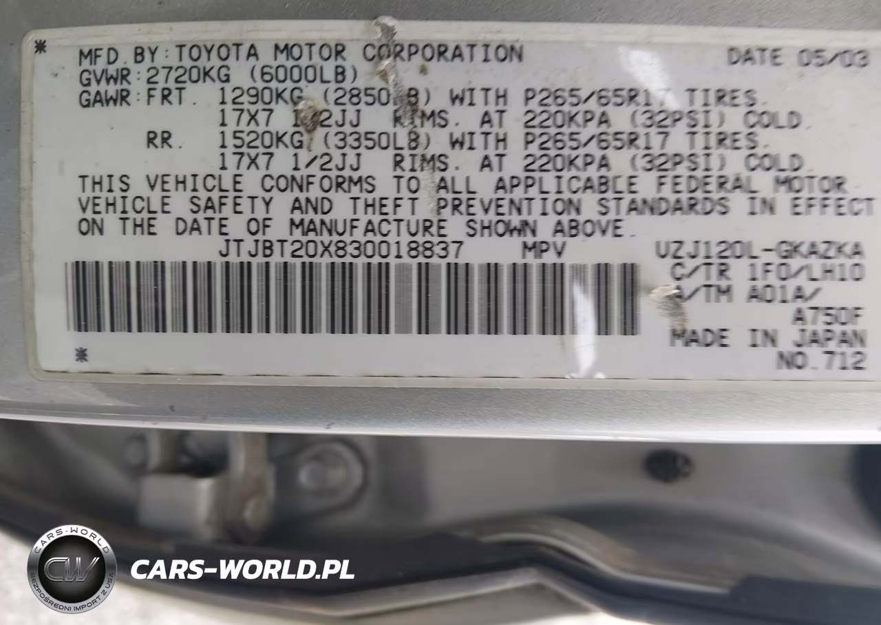 2003 Lexus Gx 470 VIN:JTJBT20X830018837 - 9