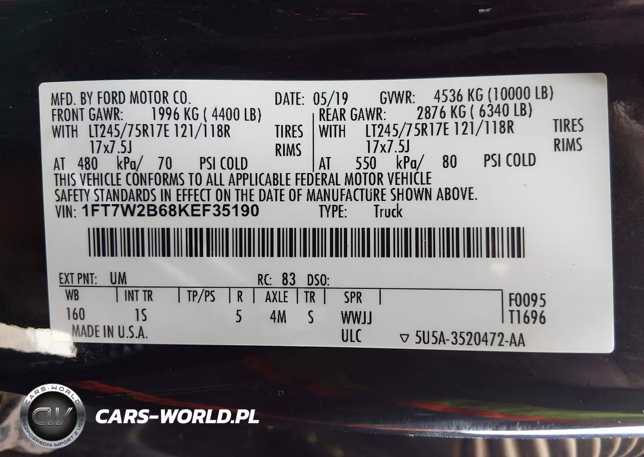 2019 Ford F-250 Xl VIN:1FT7W2B68KEF35190 - 9