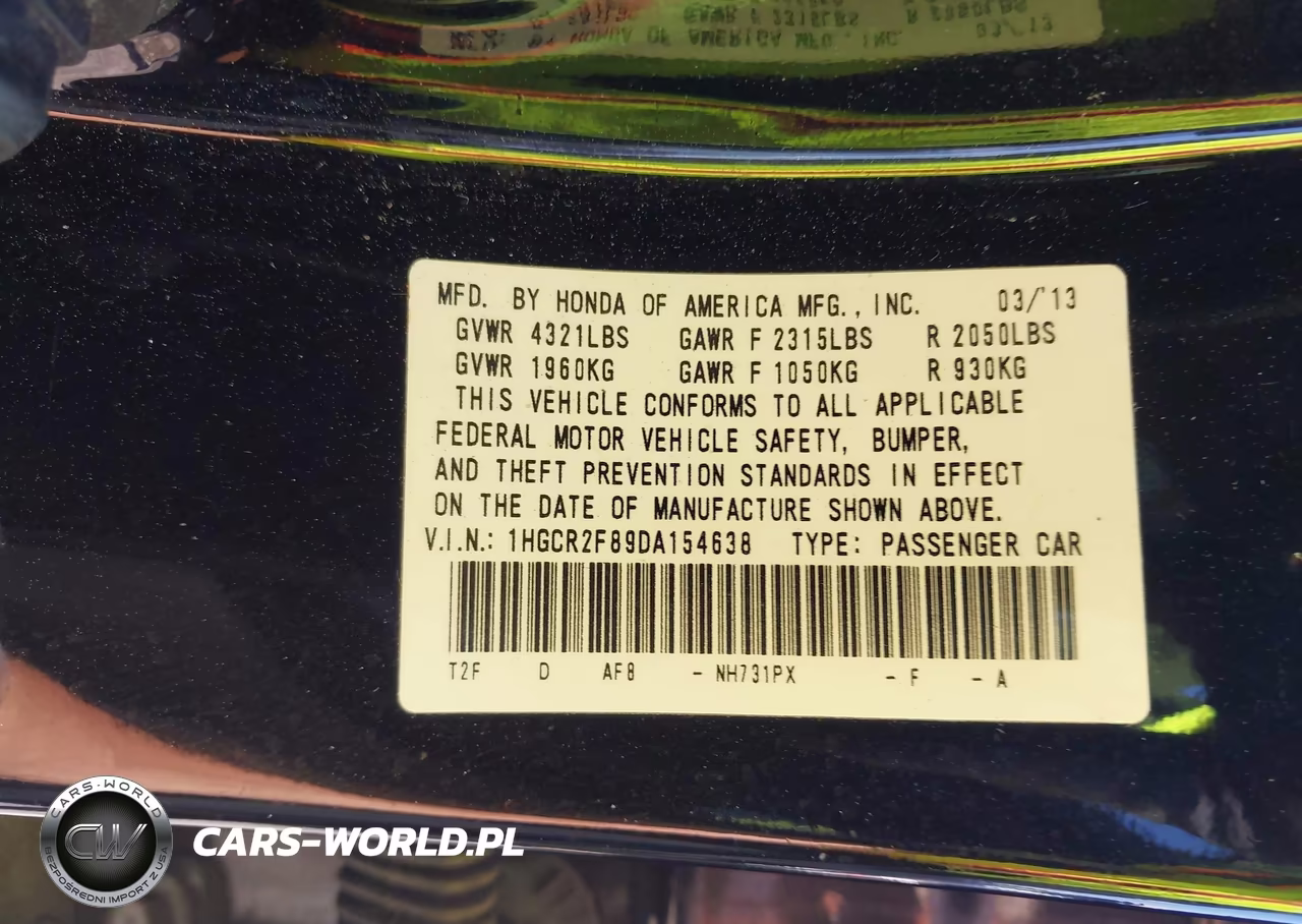 2013 Honda Accord Ex-L VIN:1HGCR2F89DA154638 - 9