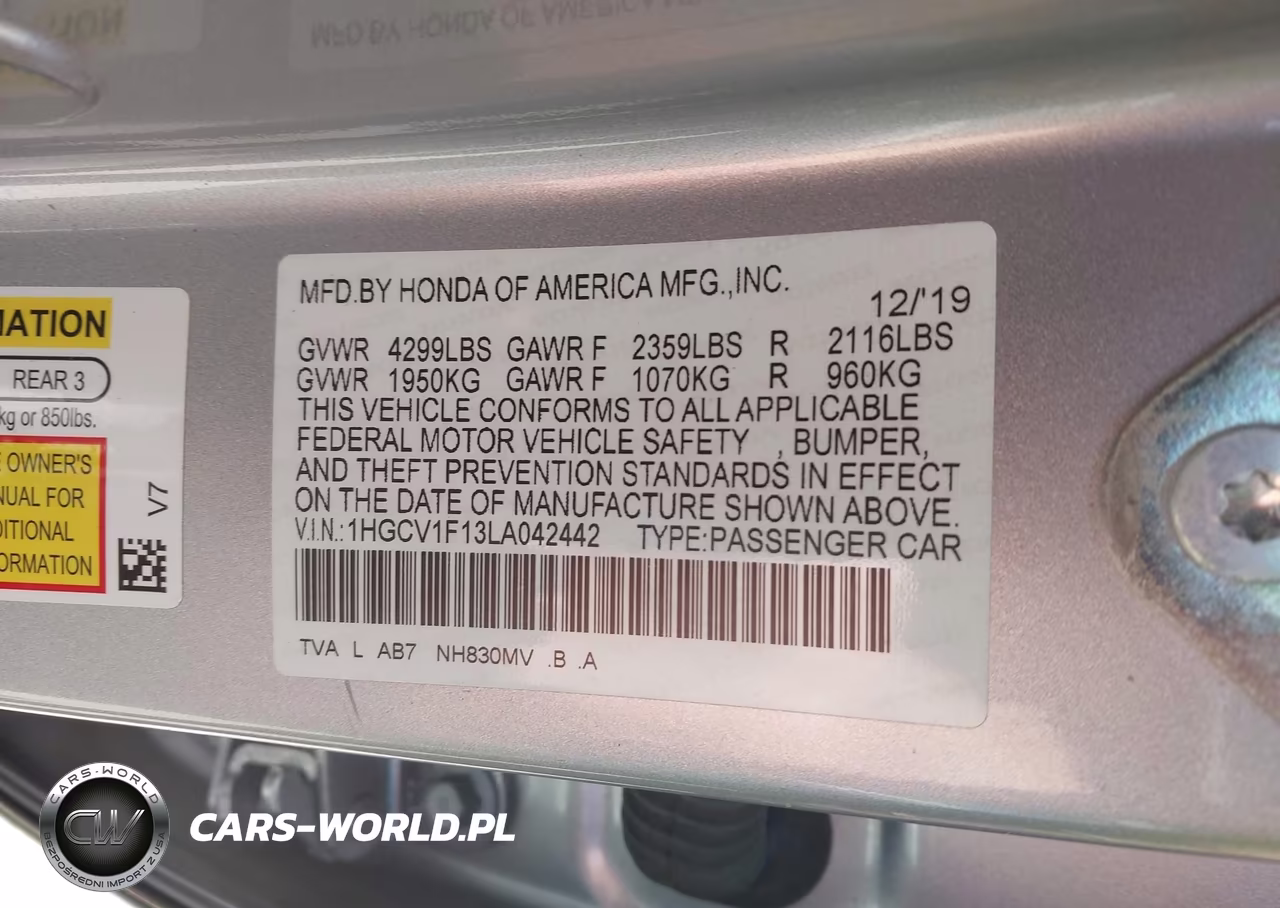 2020 Honda Accord Lx VIN:1HGCV1F13LA042442 - 9
