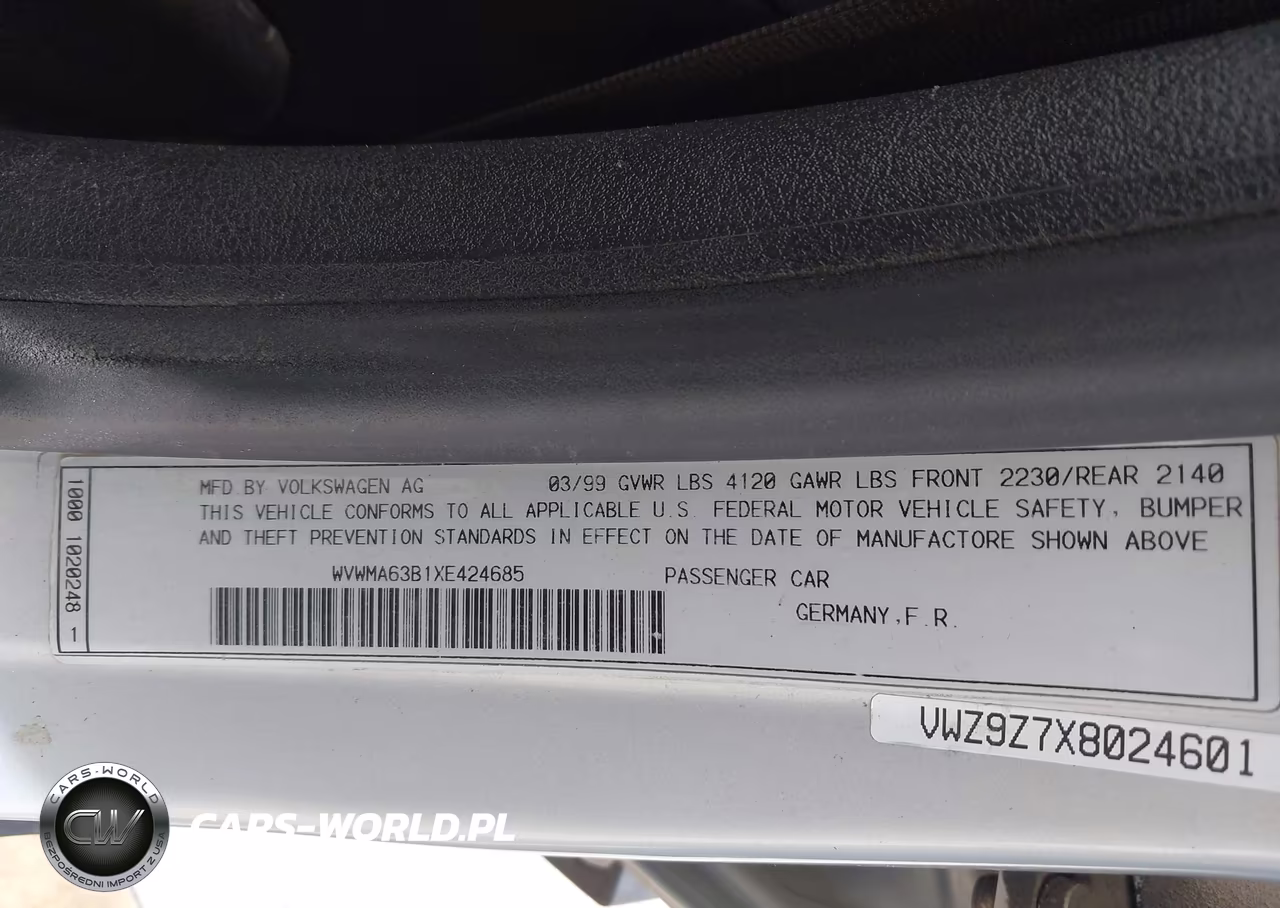 1999 Volkswagen Passat Gls VIN:WVWMA63B1XE424685 - 9