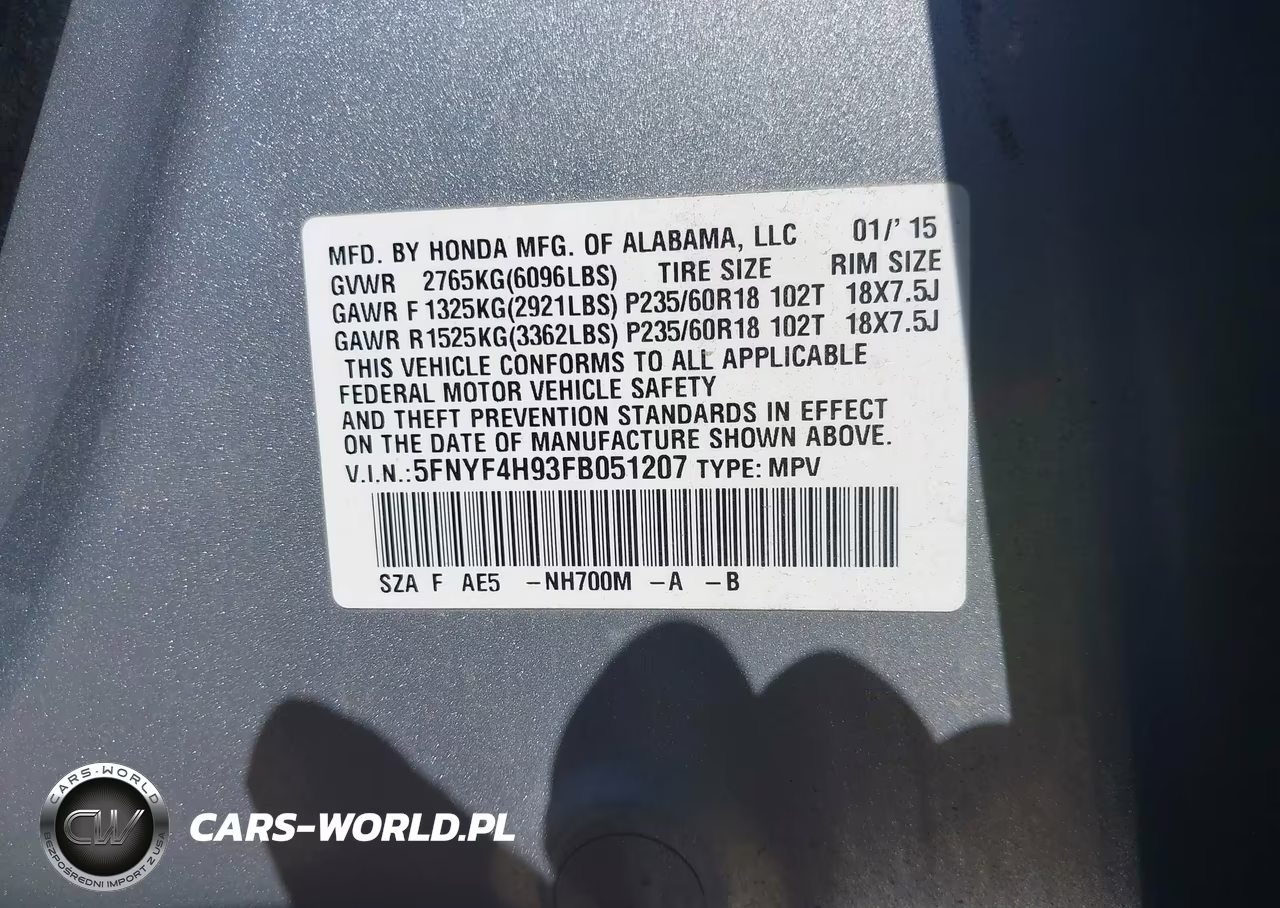2015 Honda Pilot Touring VIN:5FNYF4H93FB051207 - 9