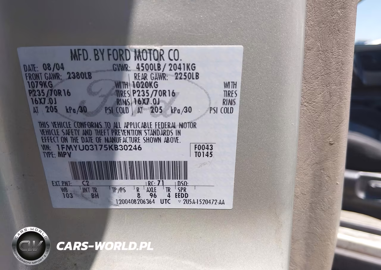 2005 Ford Escape Xlt VIN:1FMYU03175KB30246 - 9
