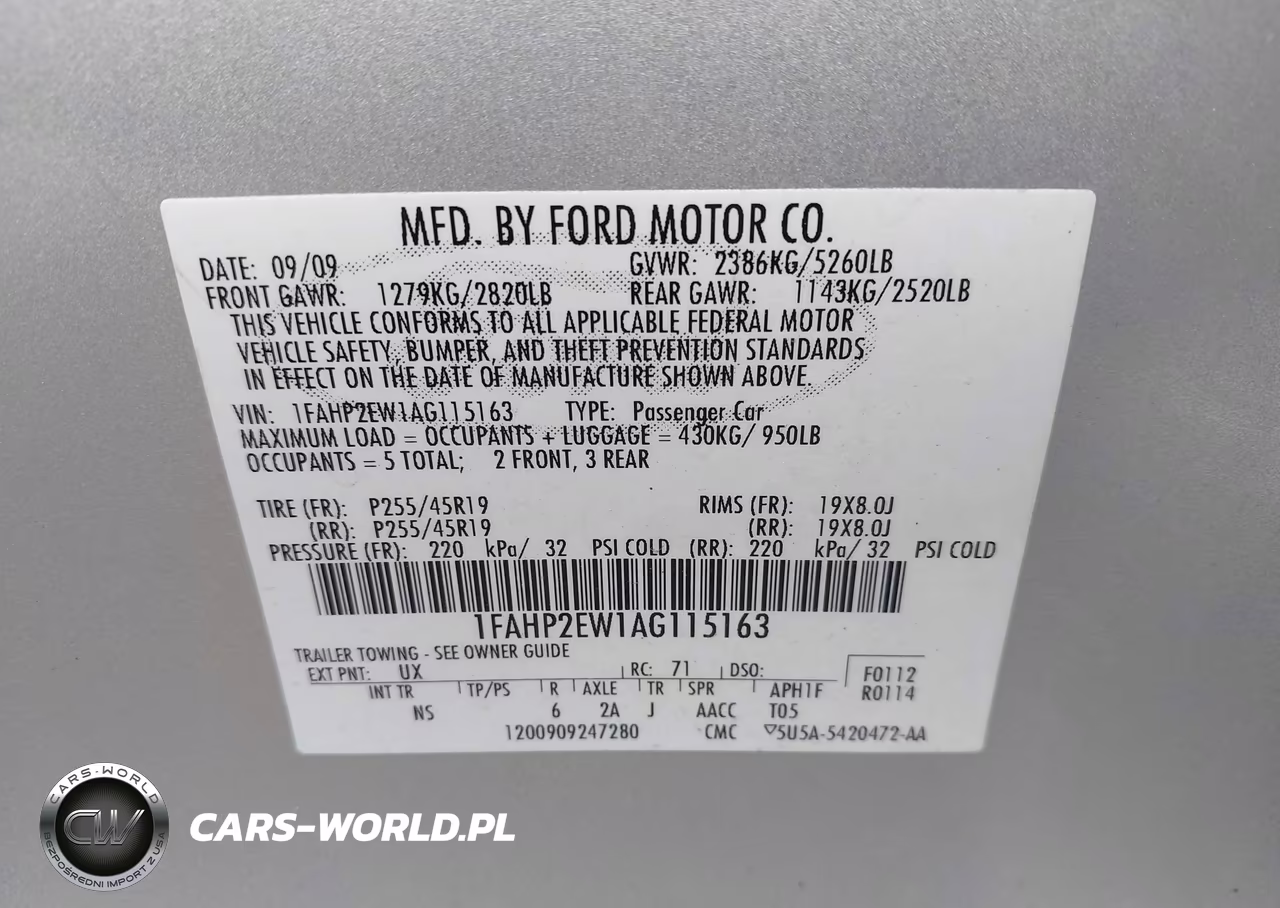 2010 Ford Taurus Sel VIN:1FAHP2EW1AG115163 - 9
