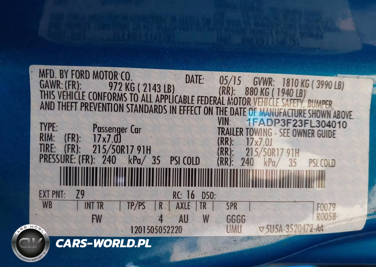 2015 Ford Focus Se VIN:1FADP3F23FL304010 - 9
