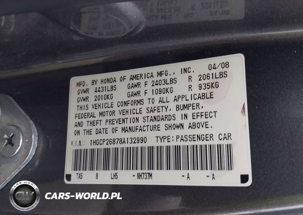2008 Honda Accord 2.4 Ex-L VIN:1HGCP26878A132990 - 9