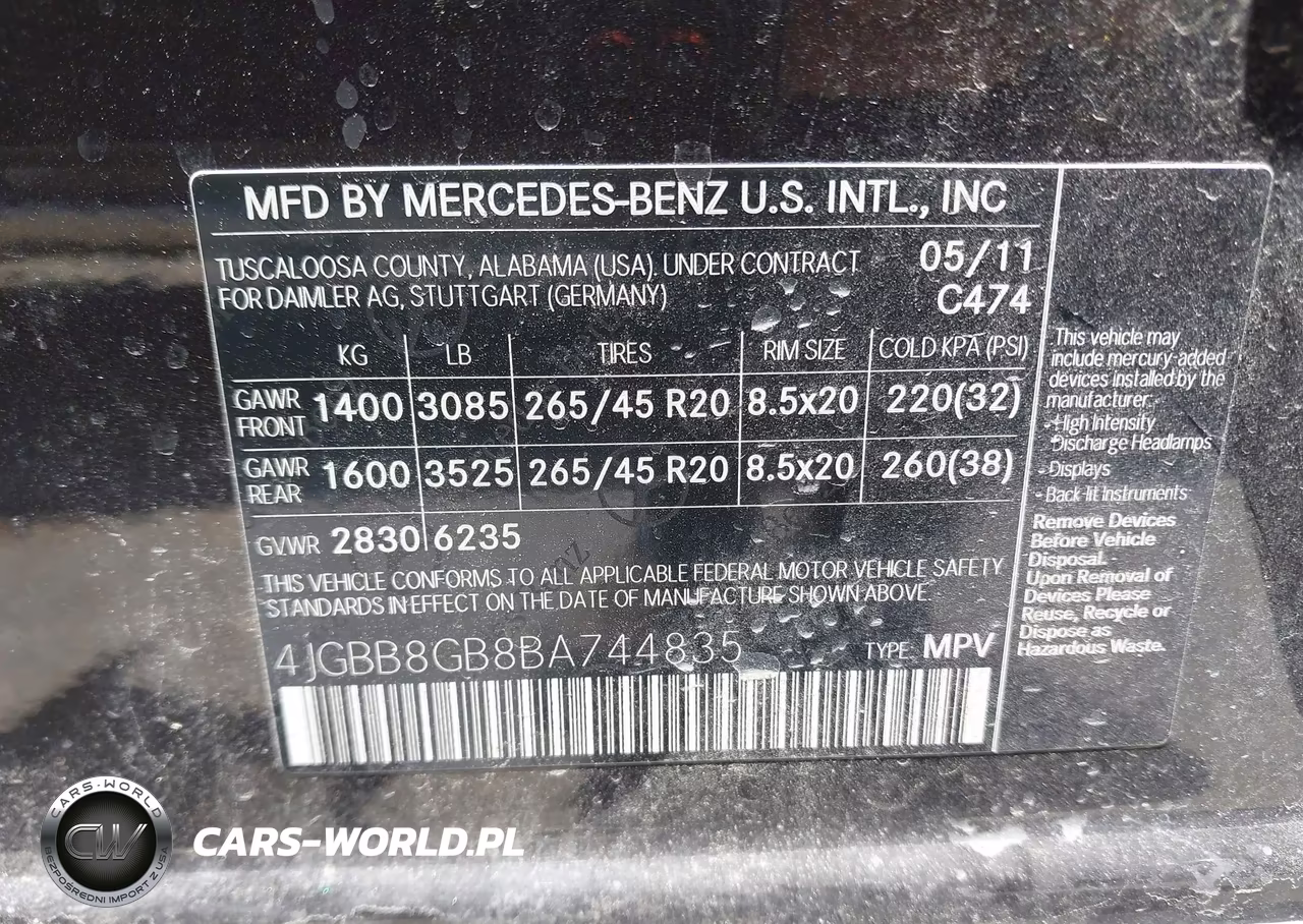 2011 Mercedes-Benz Ml 350 4Matic VIN:4JGBB8GB8BA744835 - 9