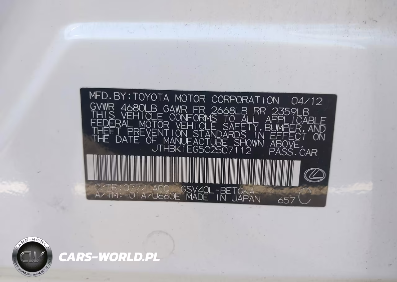 2012 Lexus Es 350 VIN:JTHBK1EG5C2507112 - 9