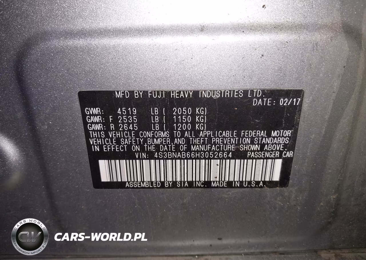 2017 Subaru Legacy 2.5I VIN:4S3BNAB66H3052664 - 9