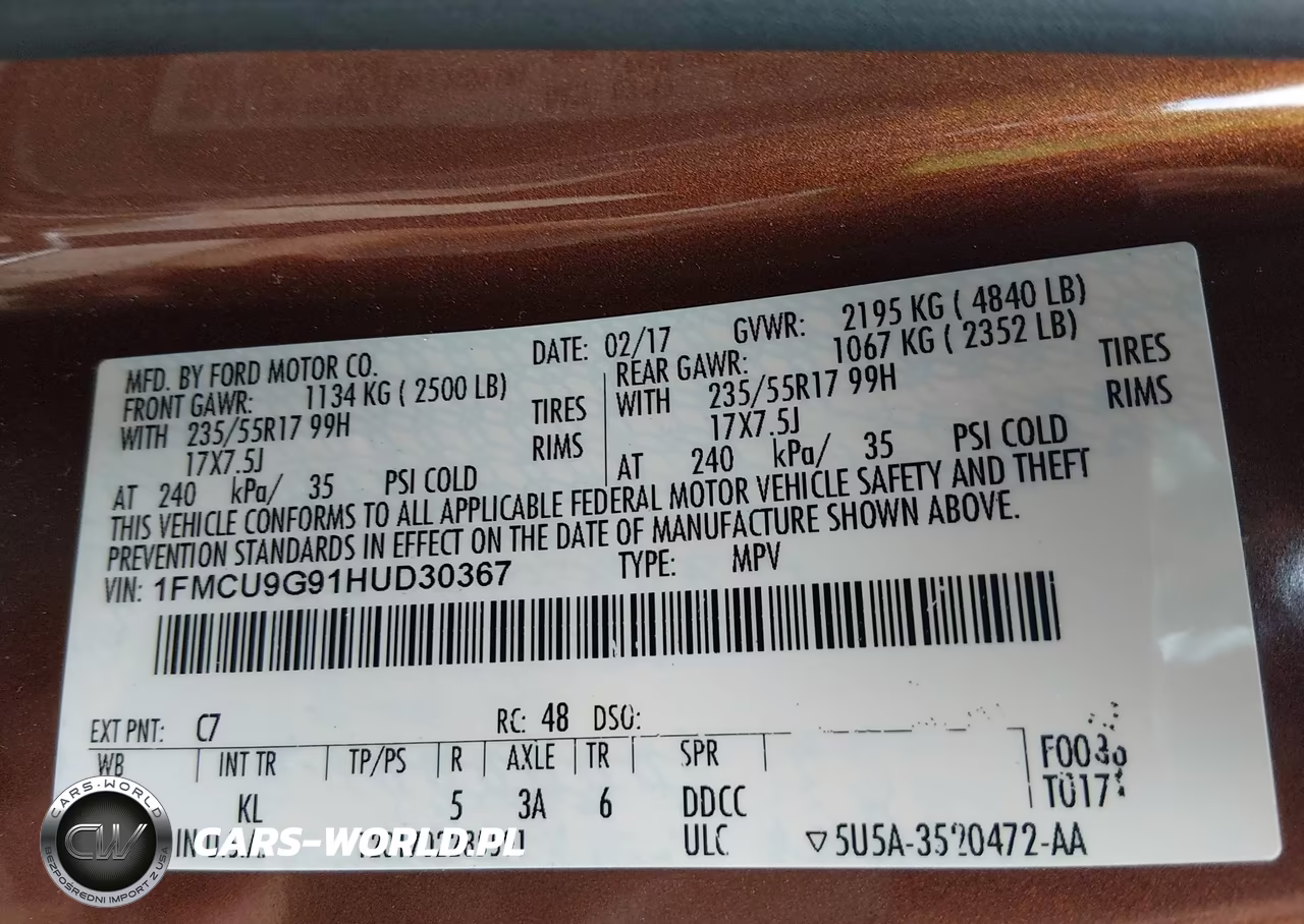 2017 Ford Escape Se VIN:1FMCU9G91HUD30367 - 9