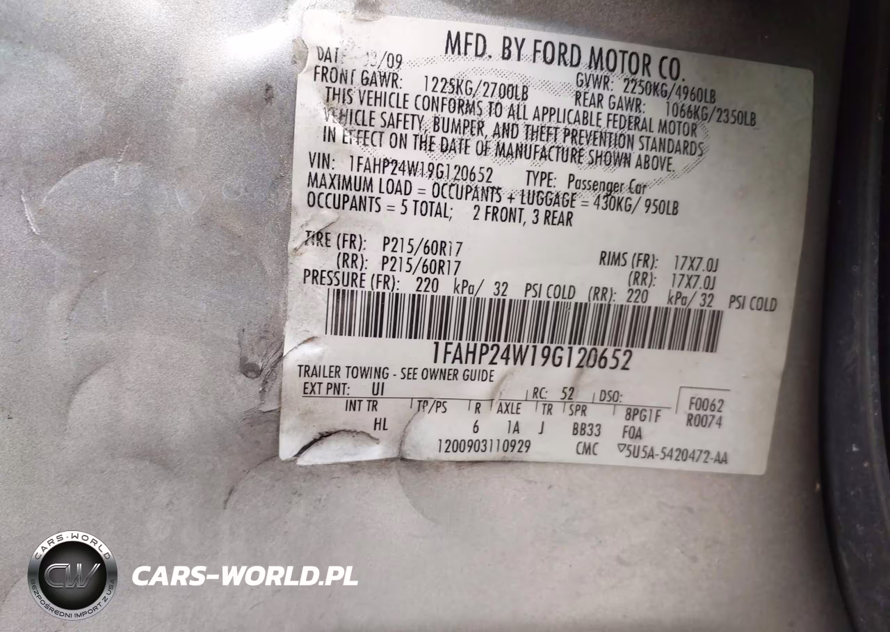 2009 Ford Taurus Sel VIN:1FAHP24W19G120652 - 9