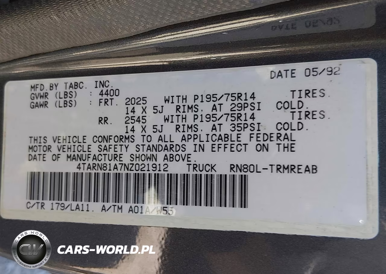 1992 Toyota Pickup 1-2 Ton Short Whlbase Stb VIN:4TARN81A7NZ021912 - 9