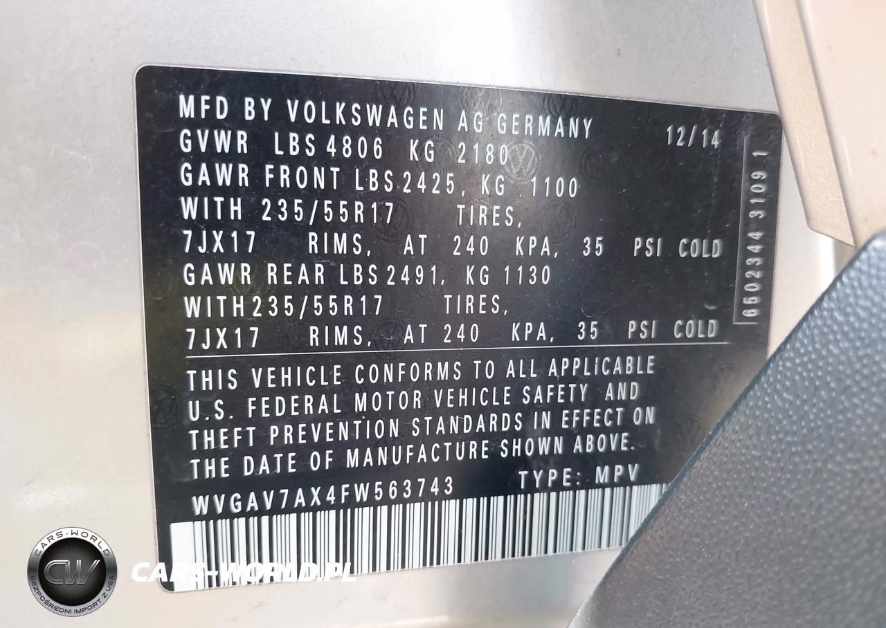 2015 Volkswagen Tiguan Se VIN:WVGAV7AX4FW563743 - 9