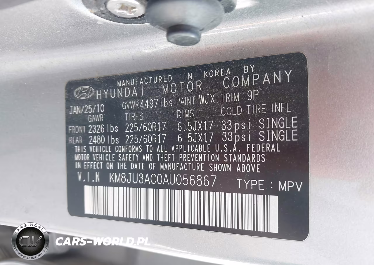 2010 Hyundai Tucson Gls VIN:KM8JU3AC0AU056867 - 9