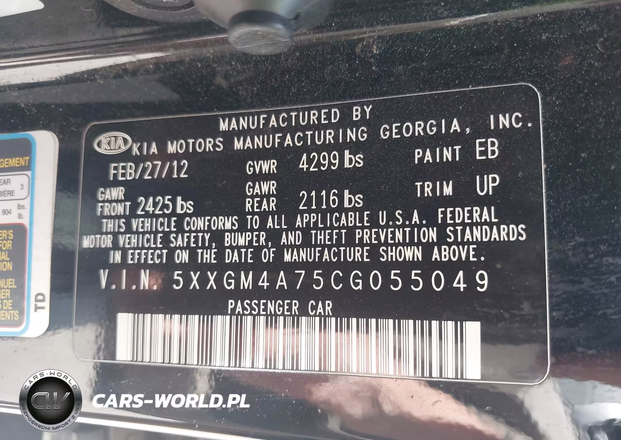 2012 Kia Optima Lx VIN:5XXGM4A75CG055049 - 9