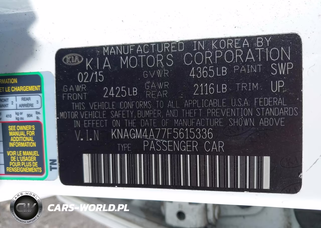 2015 Kia Optima Lx VIN:KNAGM4A77F5615336 - 9
