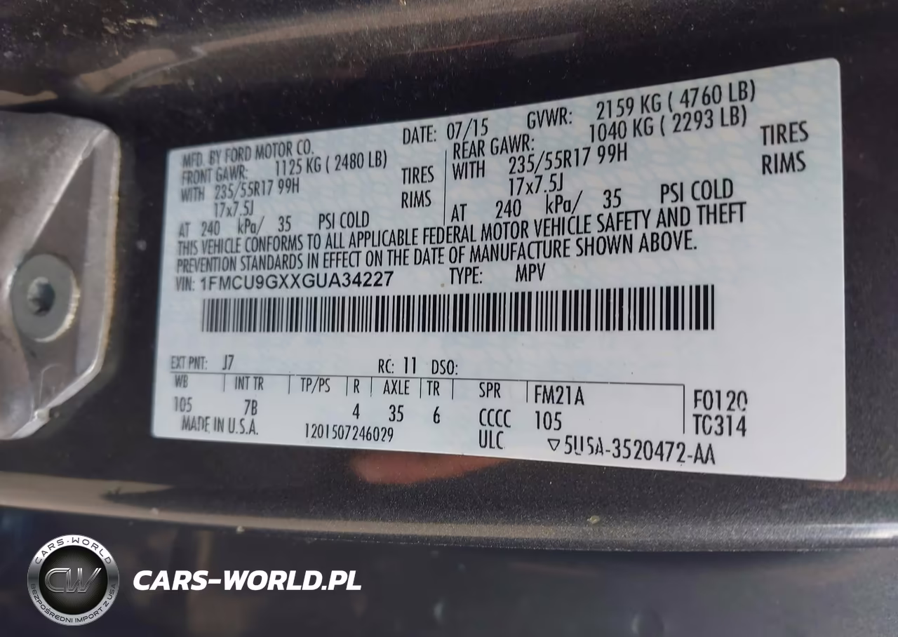 2016 Ford Escape Se VIN:1FMCU9GXXGUA34227 - 9