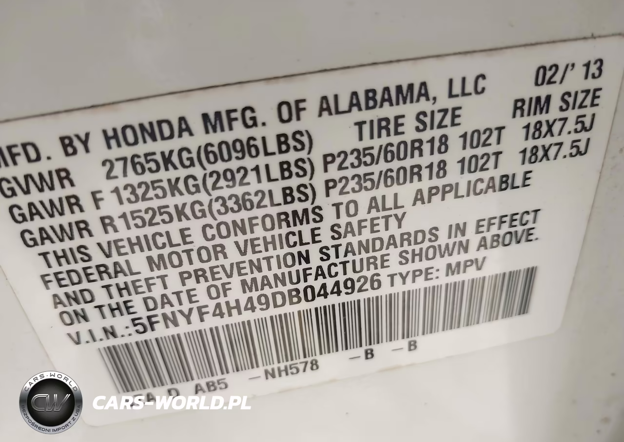 2013 Honda Pilot Ex VIN:5FNYF4H49DB044926 - 9