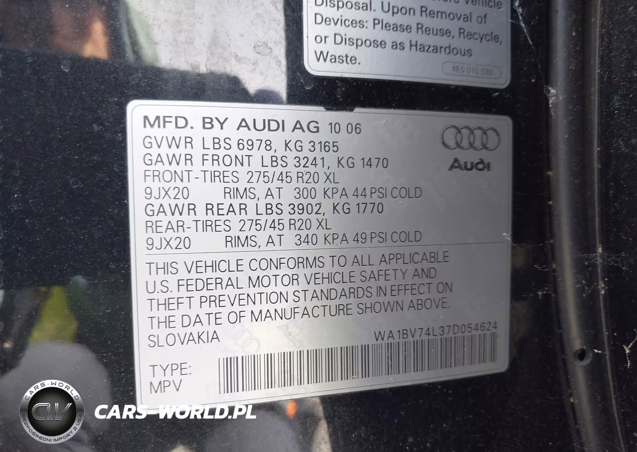 2007 Audi Q7 4.2 Premium VIN:WA1BV74L37D054624 - 9