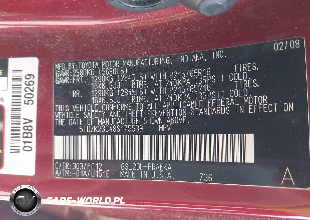 2008 Toyota Sienna Le VIN:5TDZK23C48S175539 - 9