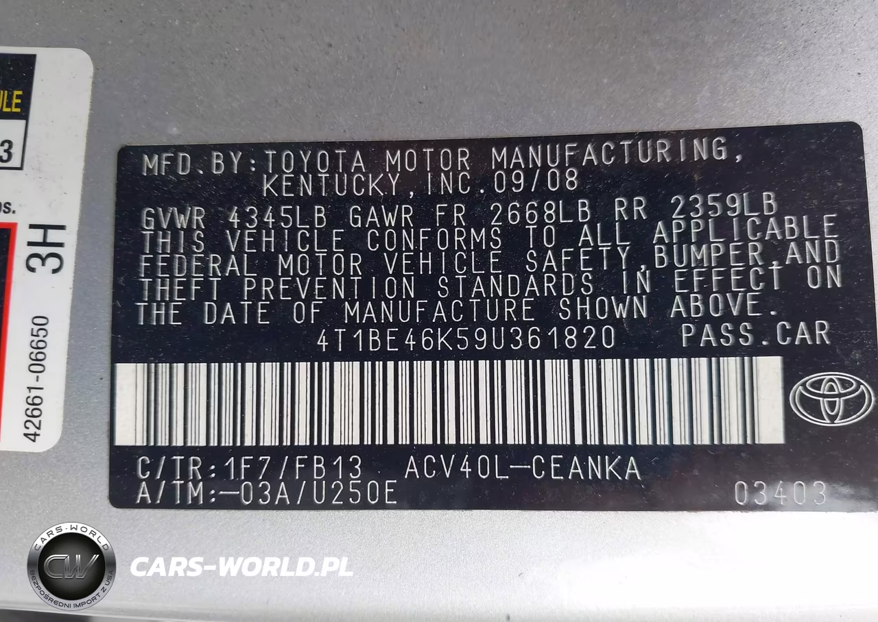 2009 Toyota Camry Le VIN:4T1BE46K59U361820 - 9