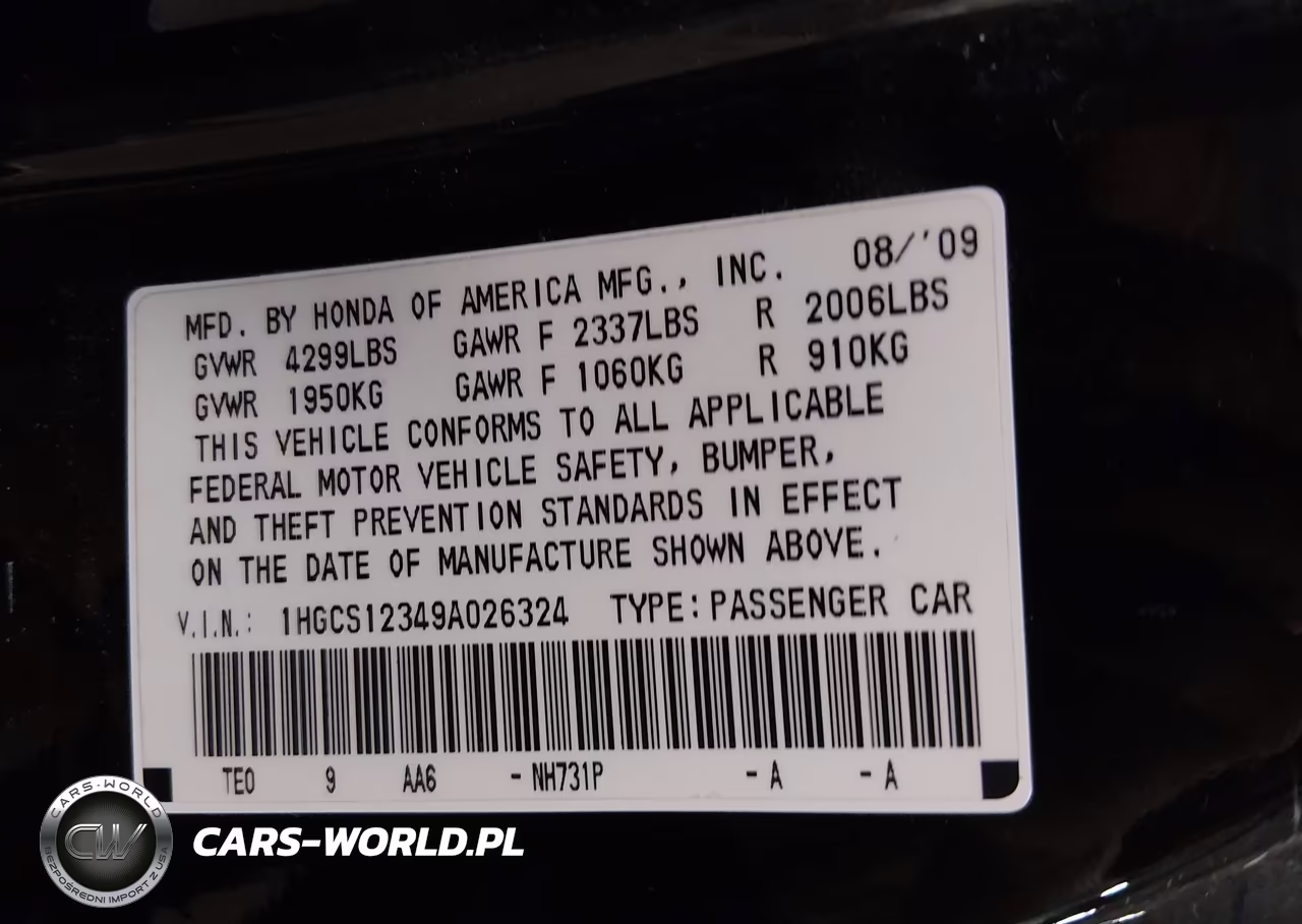 2009 Honda Accord 2.4 Lx-S VIN:1HGCS12349A026324 - 9