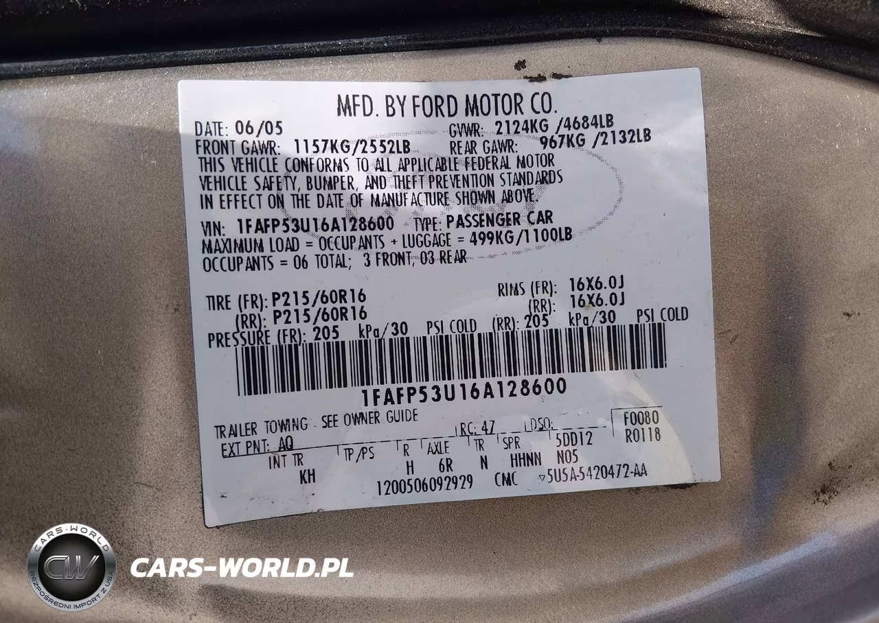 2006 Ford Taurus Se VIN:1FAFP53U16A128600 - 9