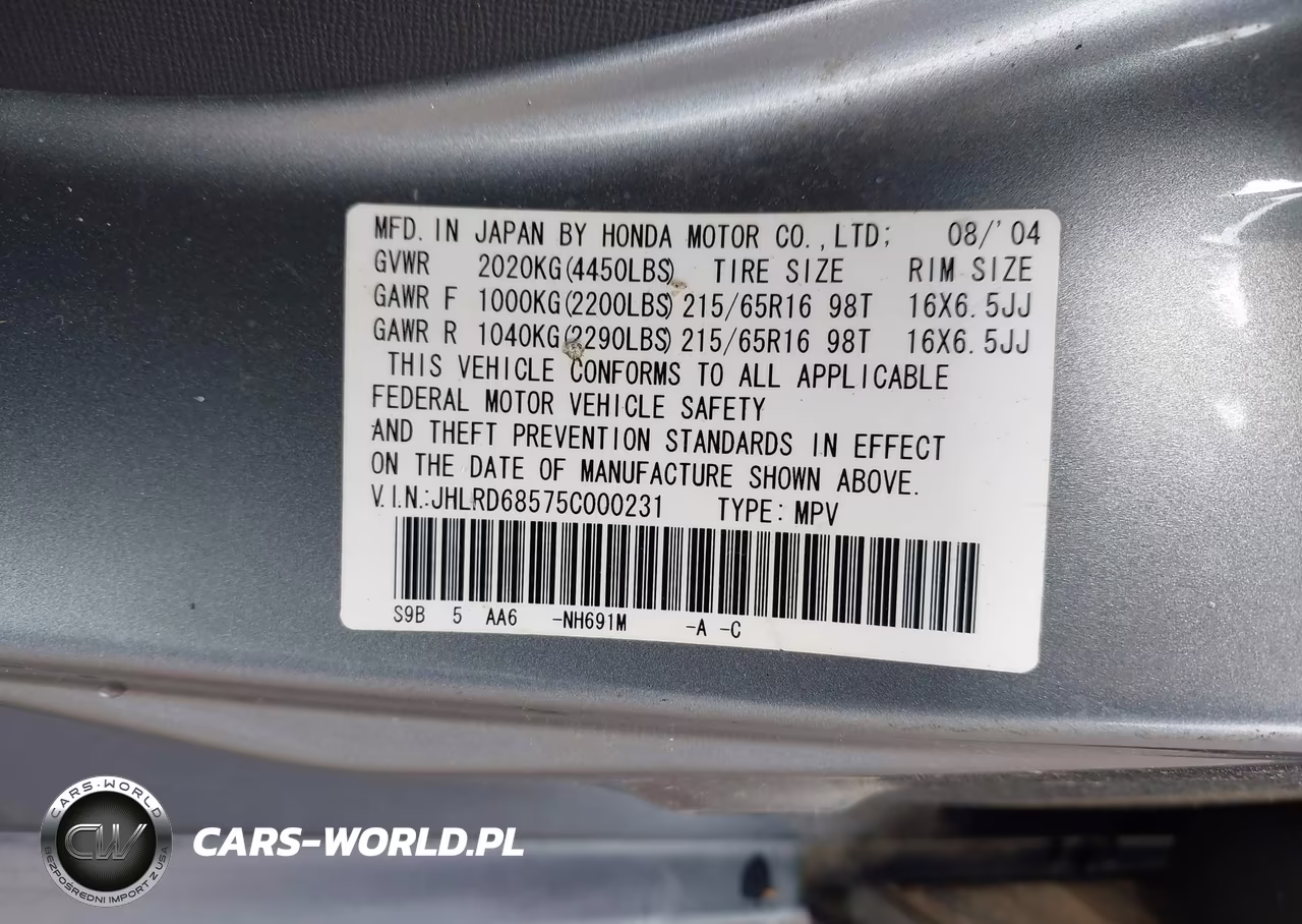 2005 Honda Cr-V Lx VIN:JHLRD68575C000231 - 9