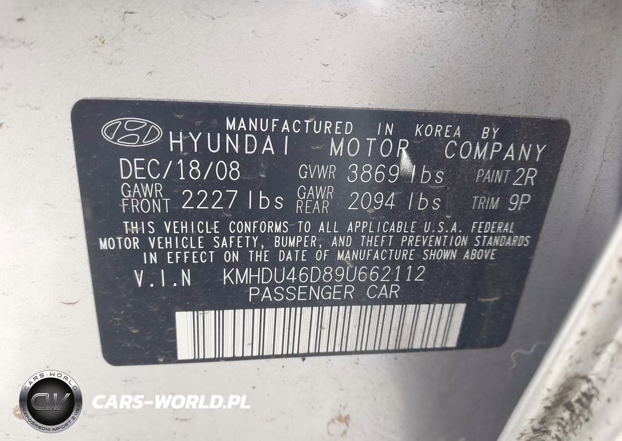 2009 Hyundai Elantra Se VIN:KMHDU46D89U662112 - 9