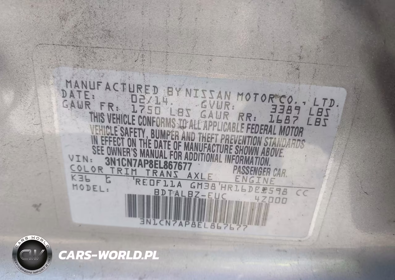 2014 Nissan Versa 1.6 Sv VIN:3N1CN7AP8EL867677 - 9