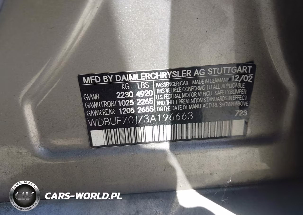 2003 Mercedes-Benz E 500 VIN:WDBUF70J73A196663 - 9