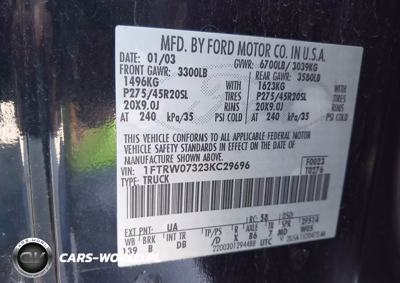 2003 Ford F-150 Lariat VIN:1FTRW07323KC29696 - 9