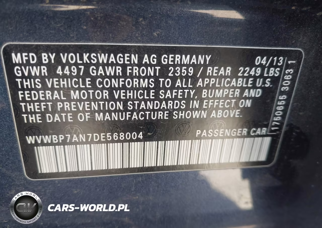 2013 Volkswagen Cc 2.0T Sport VIN:WVWBP7AN7DE568004 - 9