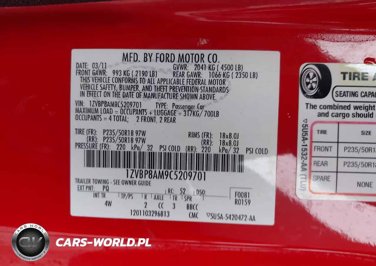 2012 Ford Mustang V6 Premium VIN:1ZVBP8AM9C5209701 - 9